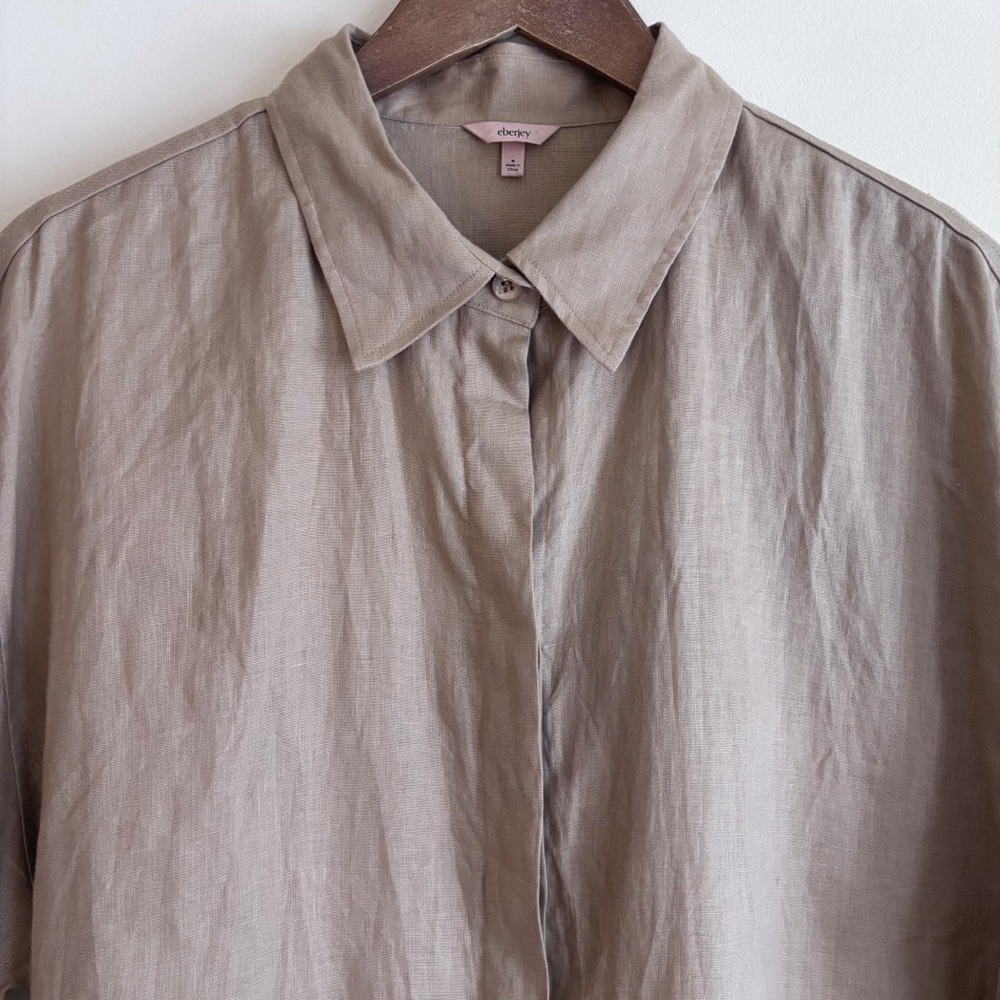 Eberjey Tan Linen Oversized Button Down Shirt Medium Minimalist Summer - Picture 3 of 8